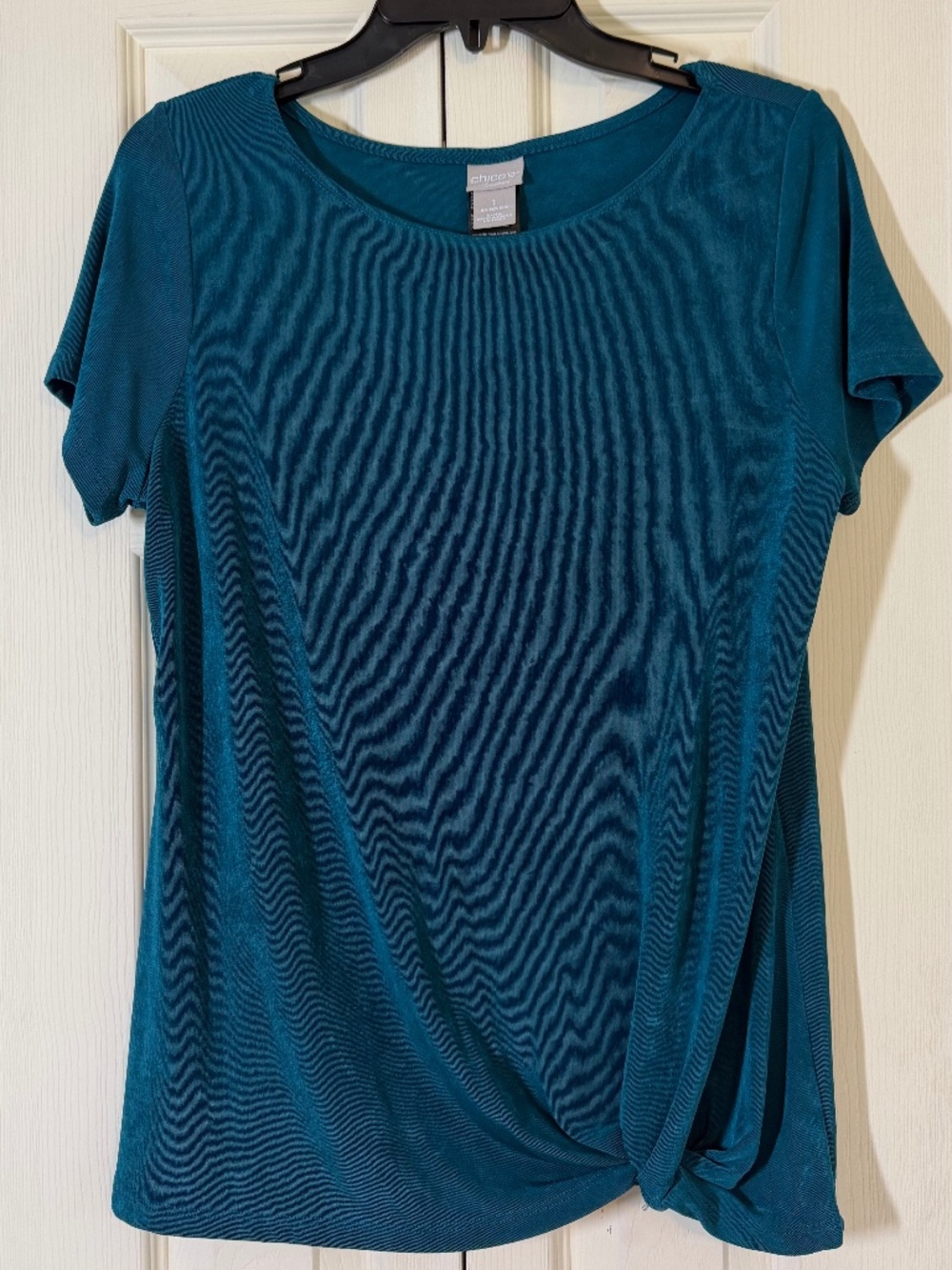 Chico's Travelers Teal Side Knot Top, Short Sleeve